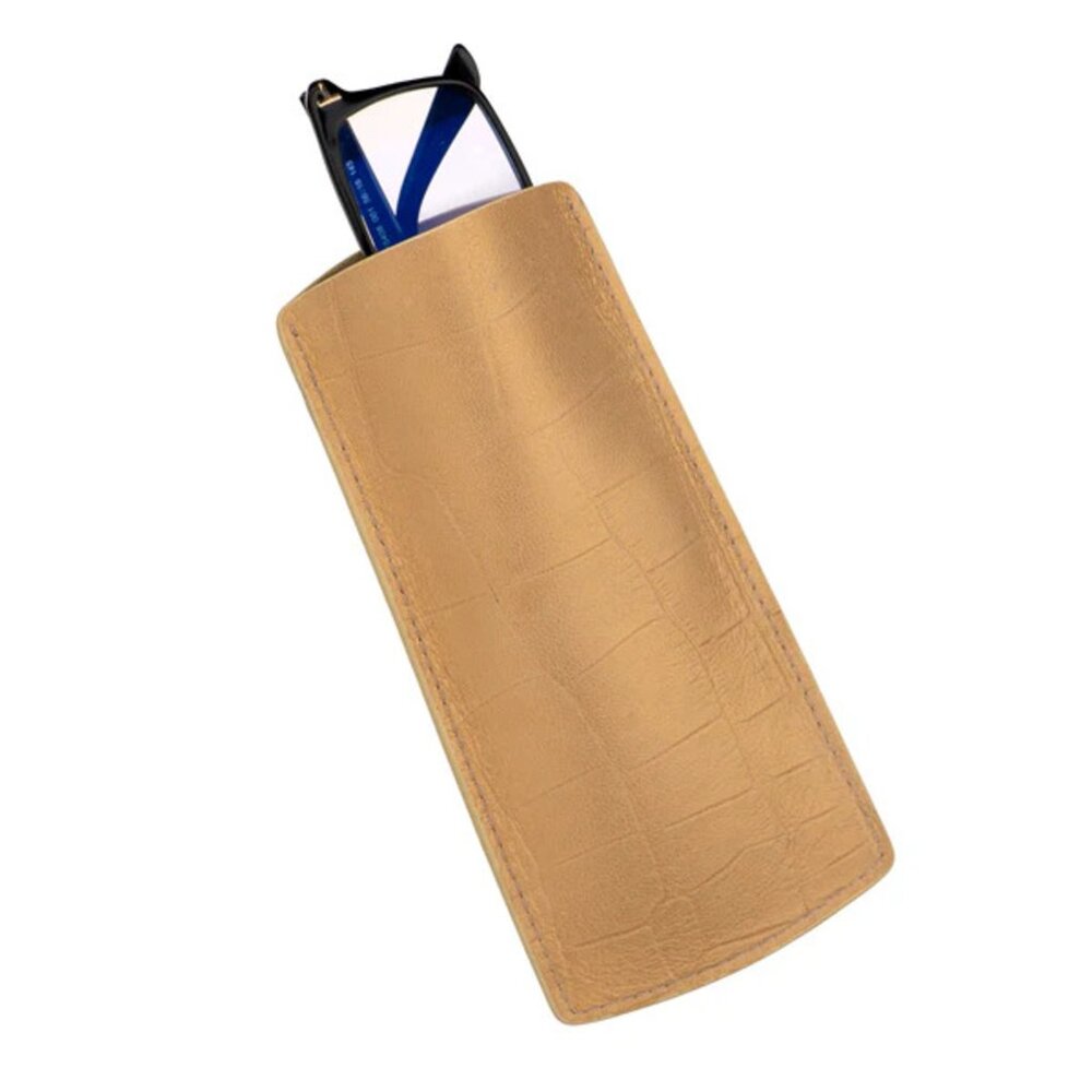 Luxury Calfskin Glasses Case – Alligator‑Style Texture - Wheat Field Color